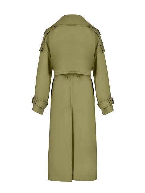 Olive-Green Double-Breasted Linen Coat , 3