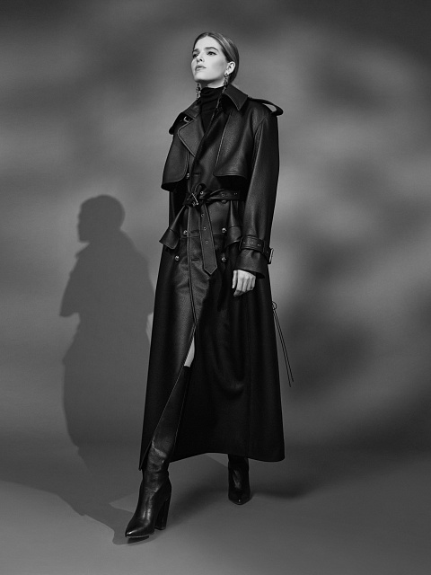 Black Leather Double-Breasted Coat, 7