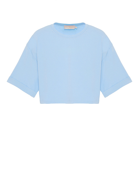 Light Blue Cotton Cropped T-shirt, 1