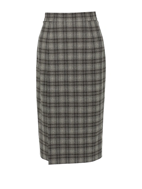 Grey Check Wool Midi Skirt Set, 4
