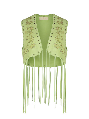 Green Suede Fringed Vest , 1