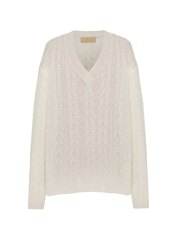 Milk-colored cashmere pullover with lurex, 1