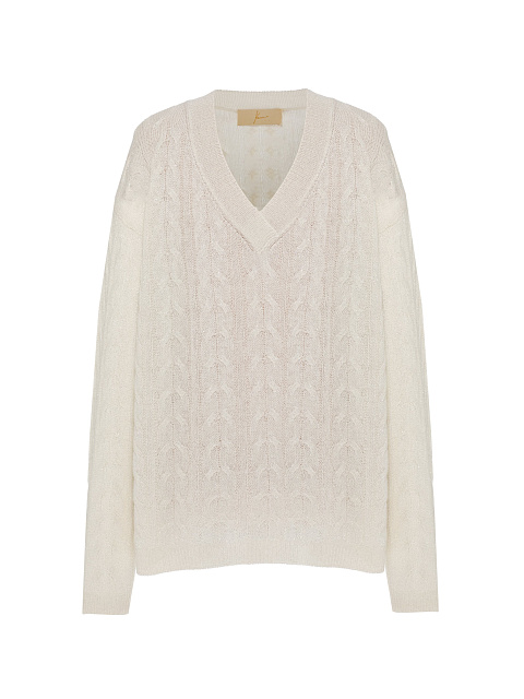 Milk-colored cashmere pullover with lurex, 1 Milk-colored cashmere pullover with lurex, 1