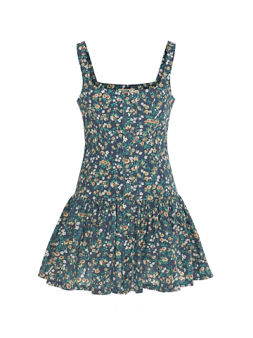 Blue cotton mini dress with floral print, 1