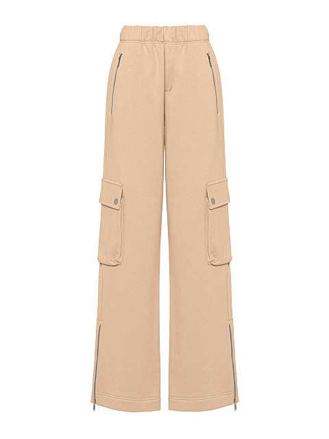 Beige Jersey Cargo Pants Suit, 3