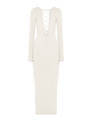 White Lace Up Jersey Maxi Dress, 2