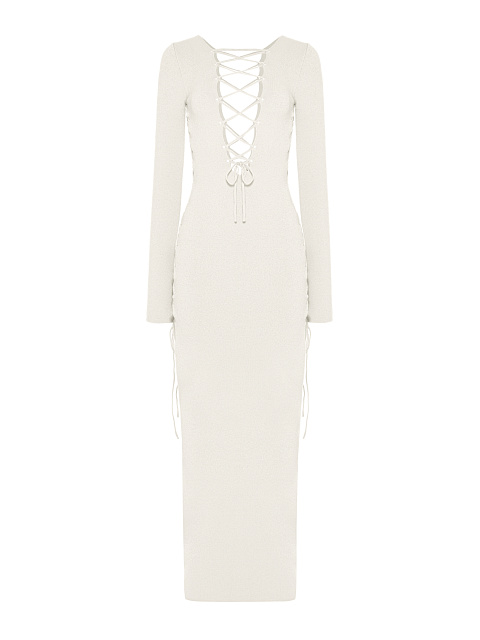 White Lace Up Jersey Maxi Dress, 2