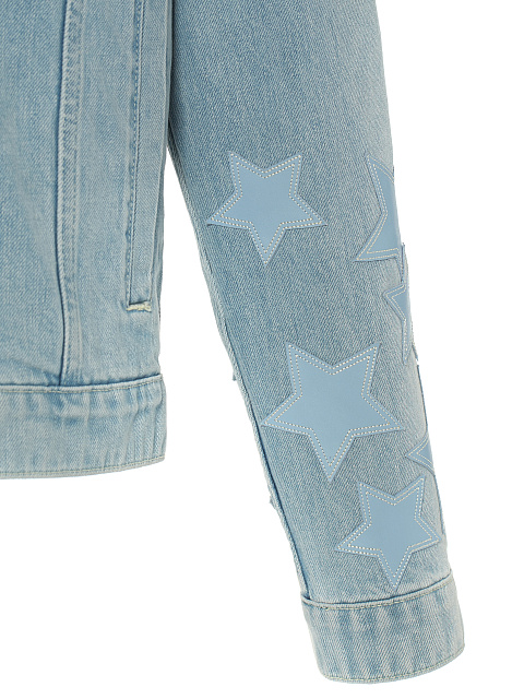 Light Blue Leather Trim Star Denim Jacket, 3