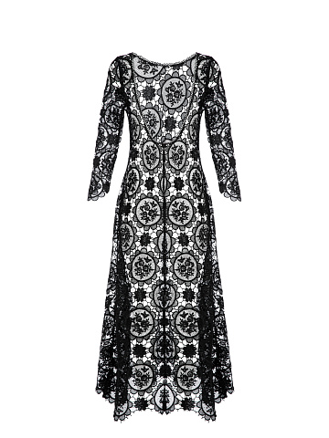 Black Lace Open Back Midi Dress, 2