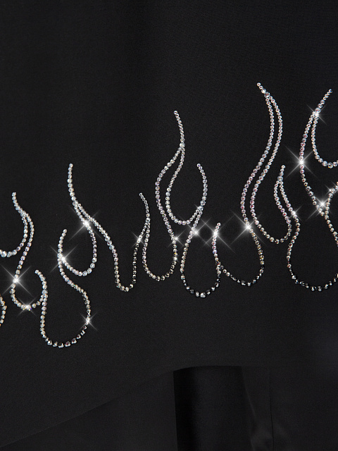 Black Rayon Rhinestones Midi Dress, 3