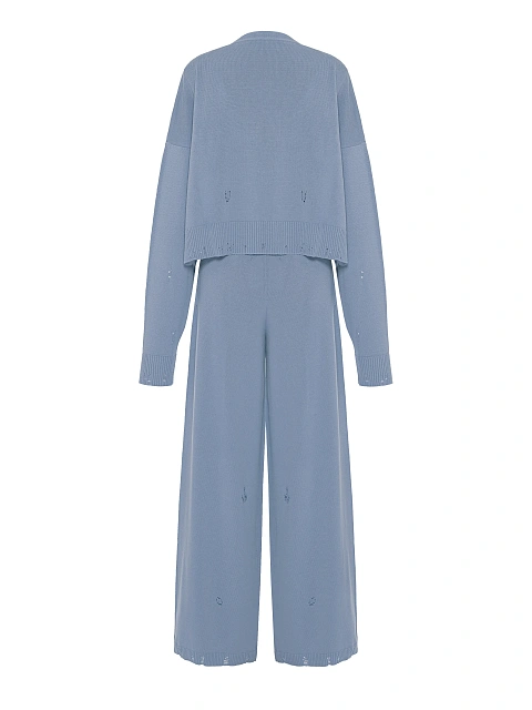 Light Blue Knitted Cardigan, Top & Pants Set, 3