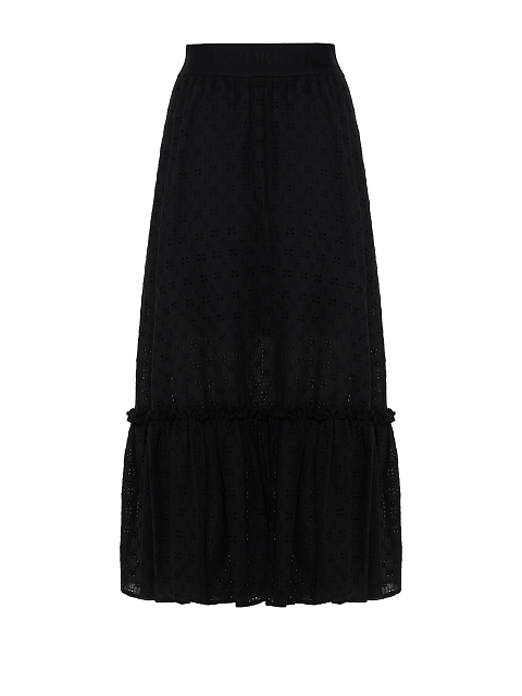 Black Cotton Lace Midi Skirt, 2