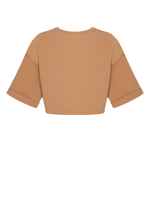 Beige cropped cotton T-shirt , 2