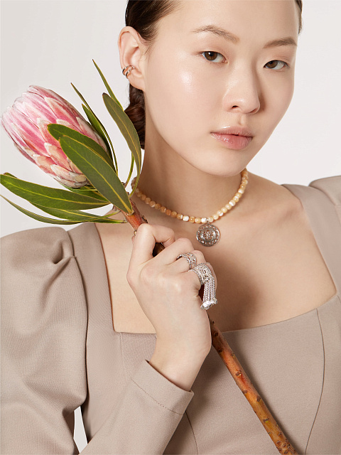 Silver & Cubic Zirkonia Wide Tassel Ring, 4