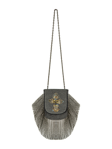 Grey Denim Crystal-Embellished Cross Bag, 1