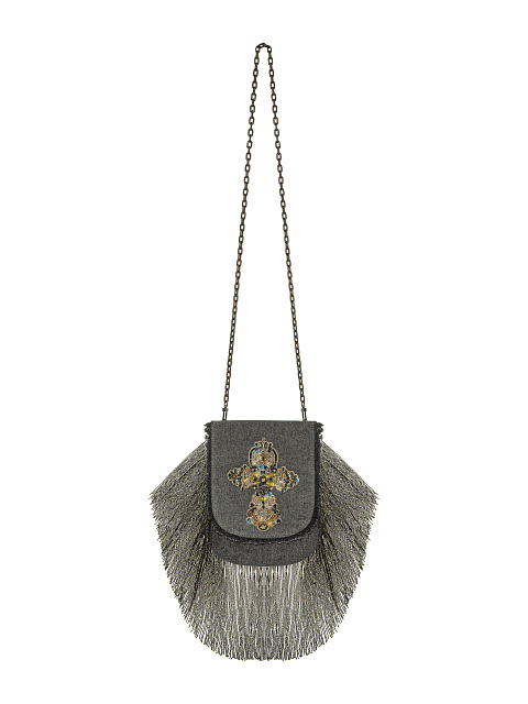 Grey Denim Crystal-Embellished Cross Bag, 1