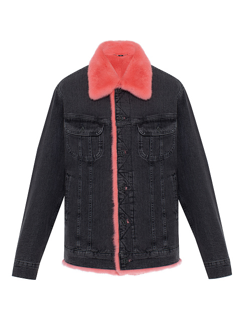 Black Denim & Pink Mink Fur Jacket, 1