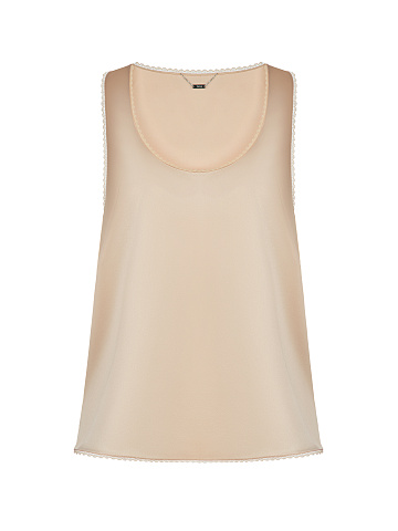 Beige Lace Trimmed Silk Top, 1