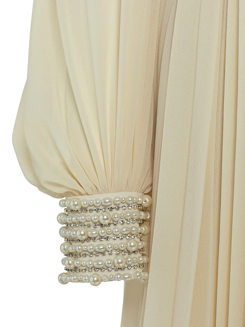 Beige Plisse Chiffon Maxi Dress, 4