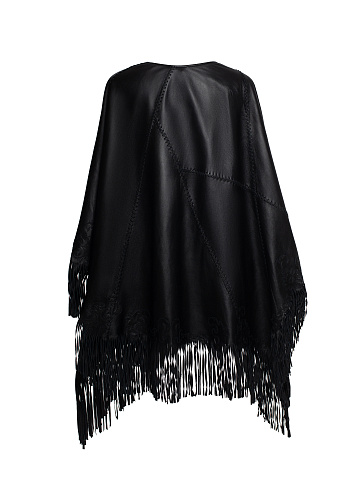 Black Fringe Leather Poncho, 2