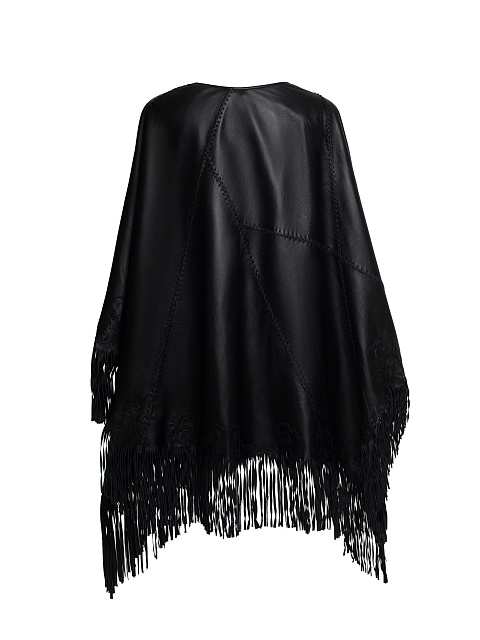 Black Fringe Leather Poncho, 2