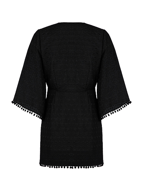 Black Cotton Lace Wrap Mini Dress, 2