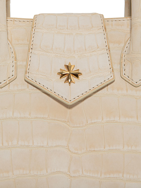 Beige Crocodile Leather Bag With Gilded Silver, 5