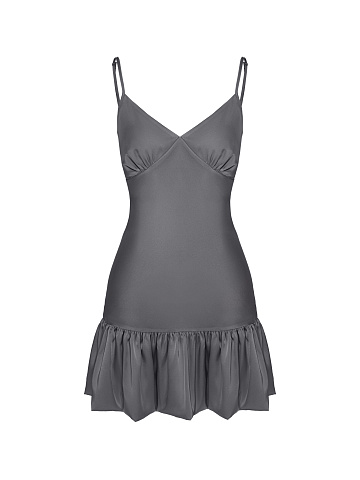 Dark Grey Ruffle Mini Dress, 1
