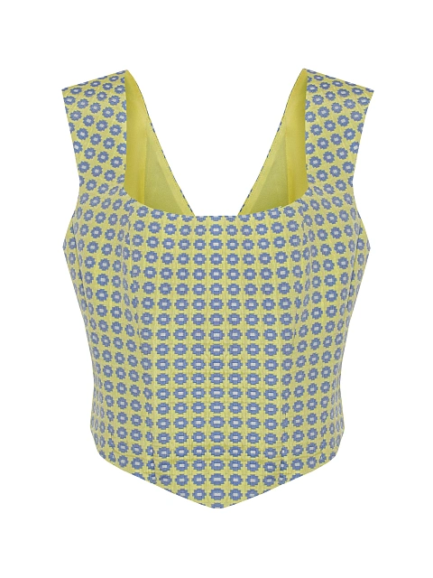 Yellow Jacquard Top & Mini Skirt Set, 4