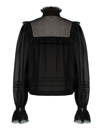 Black Ruffle Cotton Blouse, 2