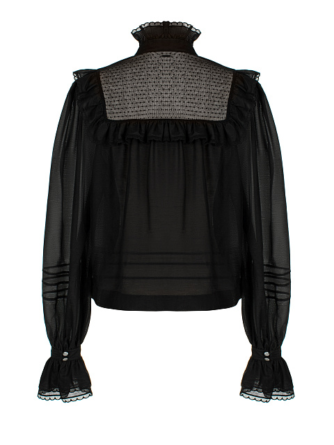Black Ruffle Cotton Blouse, 2 Black Ruffle Cotton Blouse, 2