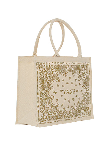 Golden Paisley Printed Canvas Shopper Bag, 2