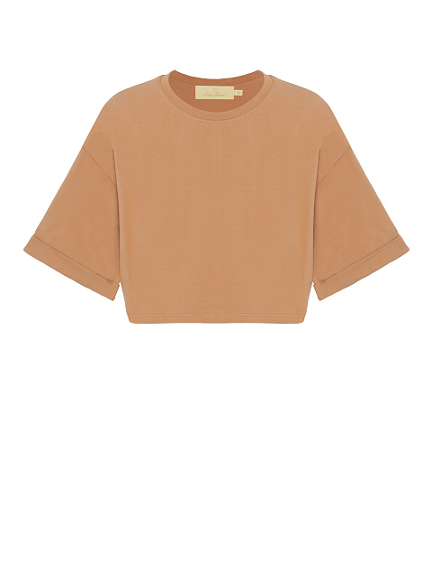 Beige cropped cotton T-shirt , 1