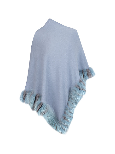 Blue Cashmere Poncho With Fox Fur, 1