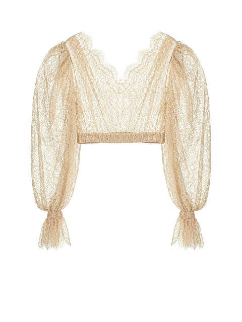 Beige Lace Cropped Blouse, 2
