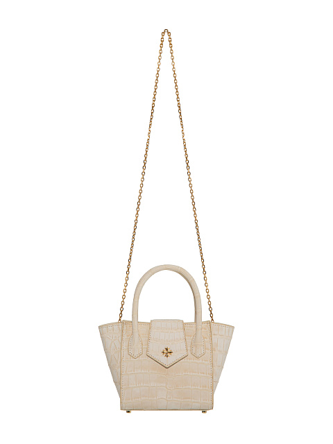 Beige Crocodile Leather Bag With Gilded Silver, 4