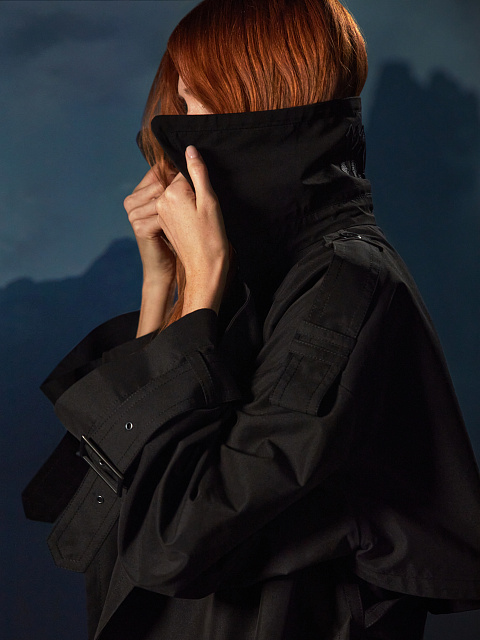 Black Leather Trim Cotton Trench Coat, 11