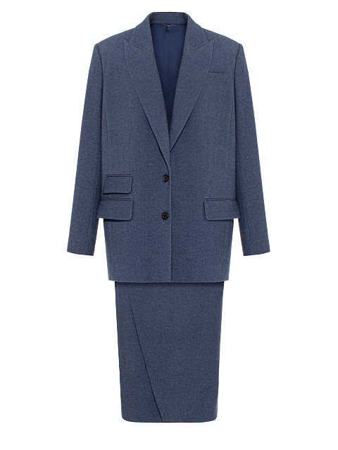 Blue Wool Midi Skirt Suit, 2