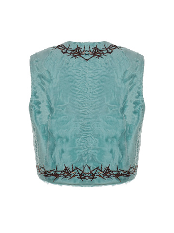 Turquiose Embroidered Fur Vest, 2