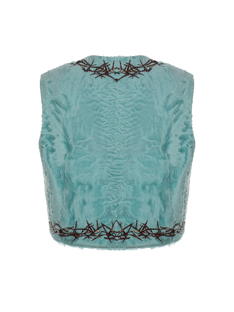 Turquiose Embroidered Fur Vest, 2