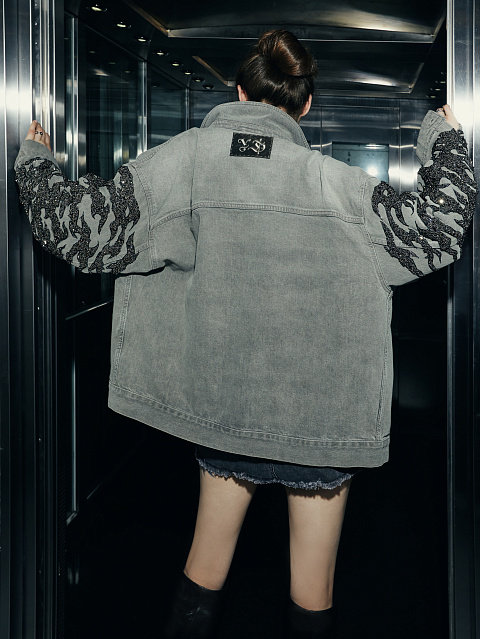 Embroidered Grey Denim Jacket, 9