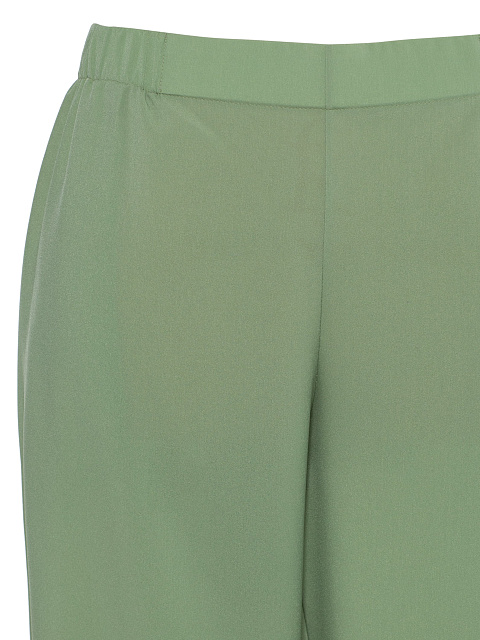 Green crepe silk suit, tunic trimmed with embroidery, joggers with elastic waistband, 4