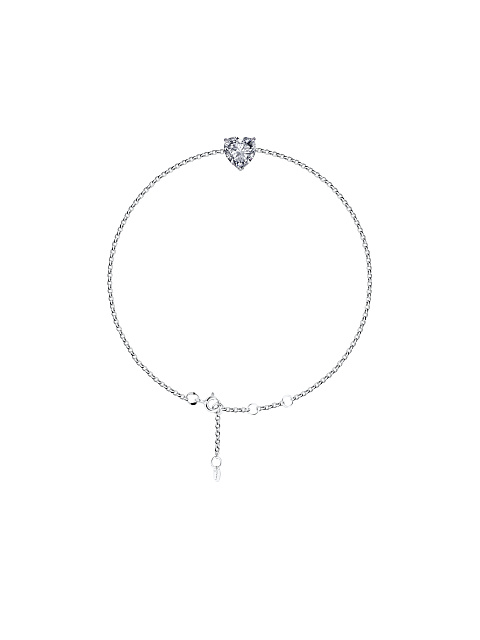 Heart-Shaped Clear Cubic Zirkonia Silver Bracelet, 1