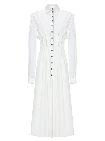 White Cotton Midi Shirt Dress, 1