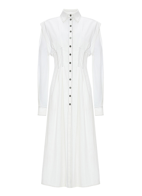 White Cotton Midi Shirt Dress, 1