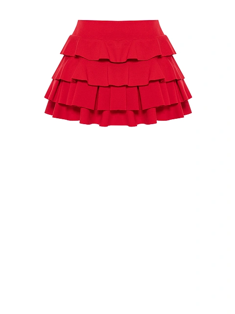 Red Ruffle Jersey Mini Skirt, 3