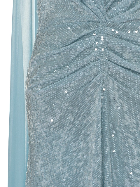 Light Blue Sequin Silk Maxi Dress With Chiffon Tail , 4