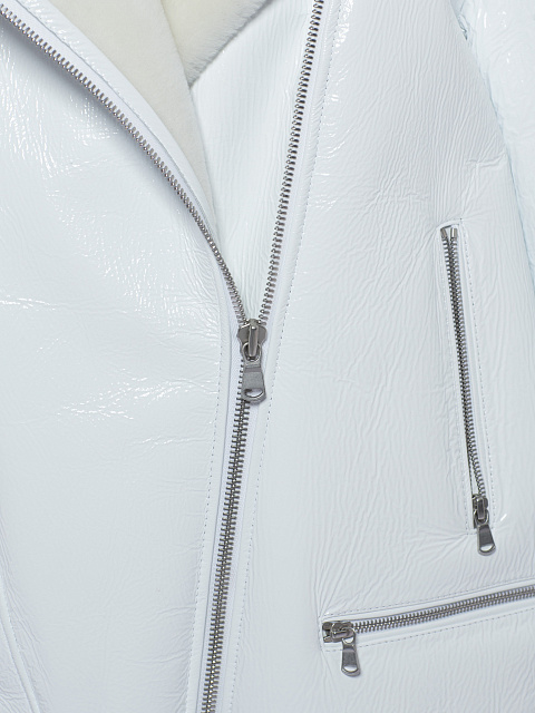 White Oversized Patent Leather & Shearling Jacket, 3