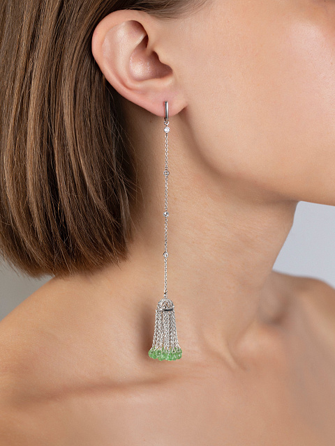 Round Topaz & Briolette Green Amethyst & White Gold Tassel Earrings, 2