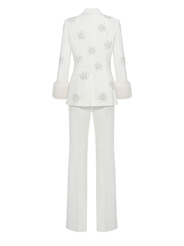 White three-piece suit with embroidery and mink cuffs, 2